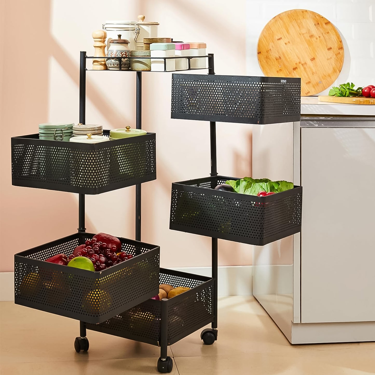 5 Tier Rolling Kitchen Trolley with Mesh Baskets - Multipurpose Organizer - Happy Price - Image 6