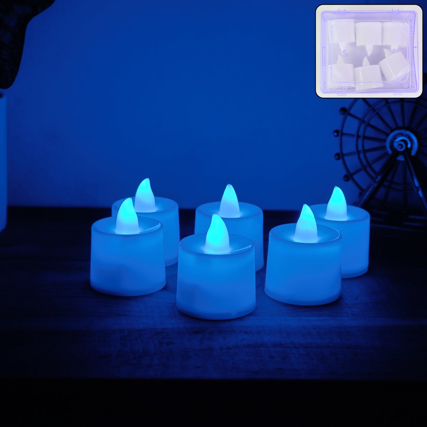 Blue LED Tea Light Candles - 6 Pc Set for Festive Ambiance - Happy Price - Image 7