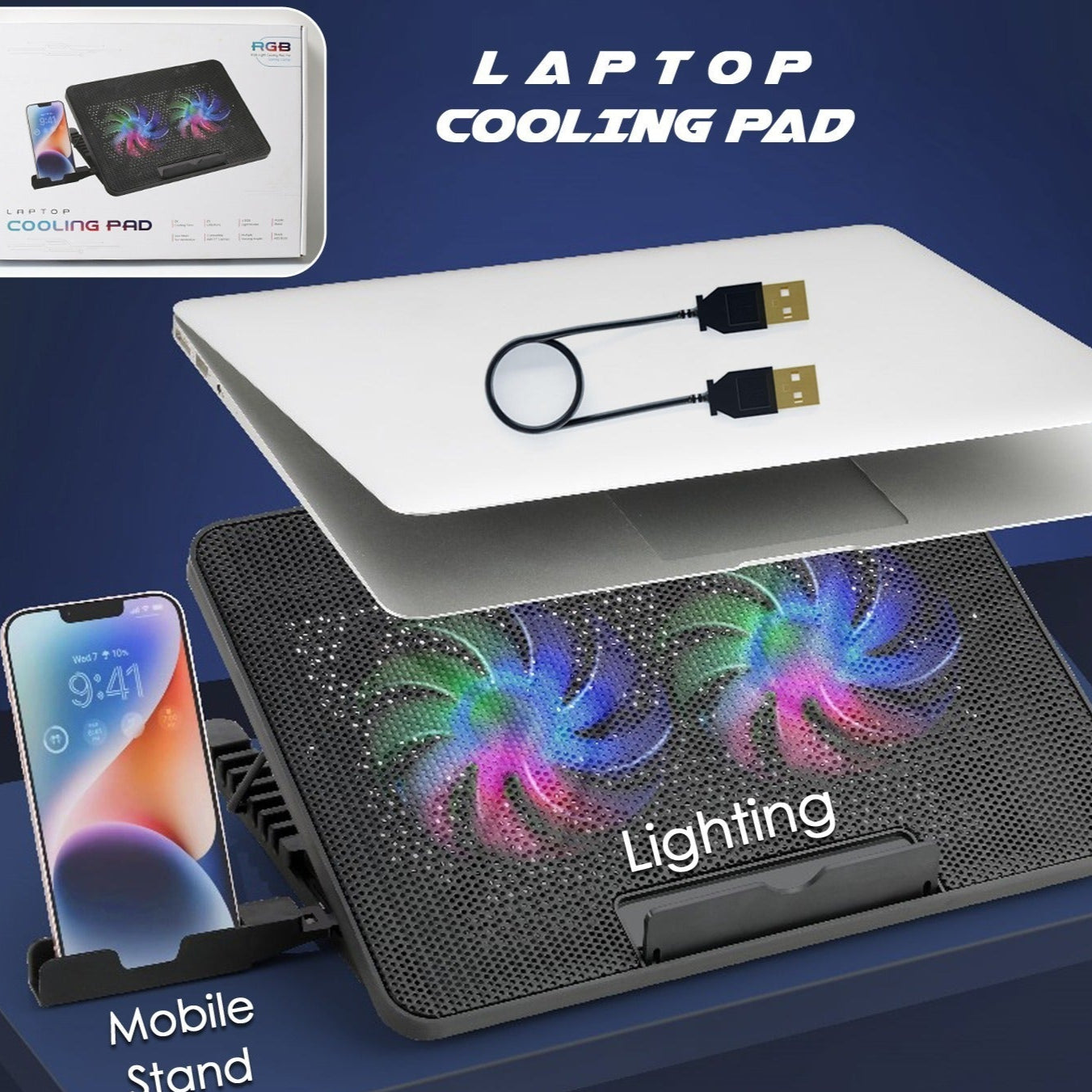 Laptop Cooler Cooling Pad With 2 Quiet Led Fans Dual Usb Ports Portable Ultra Slim Usb Powered 7 Heights Adjustable Laptop Stand For Gaming Laptop - Happy Price - Image 1