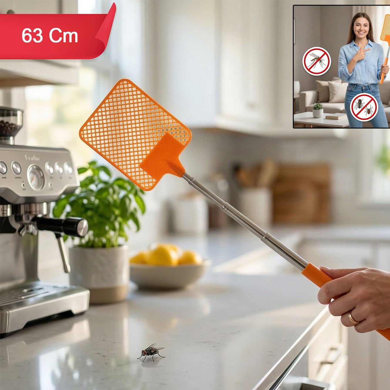Multipurpose Plastic Fly Swatter With Extendable Handle (1 Pc 63 Cm)