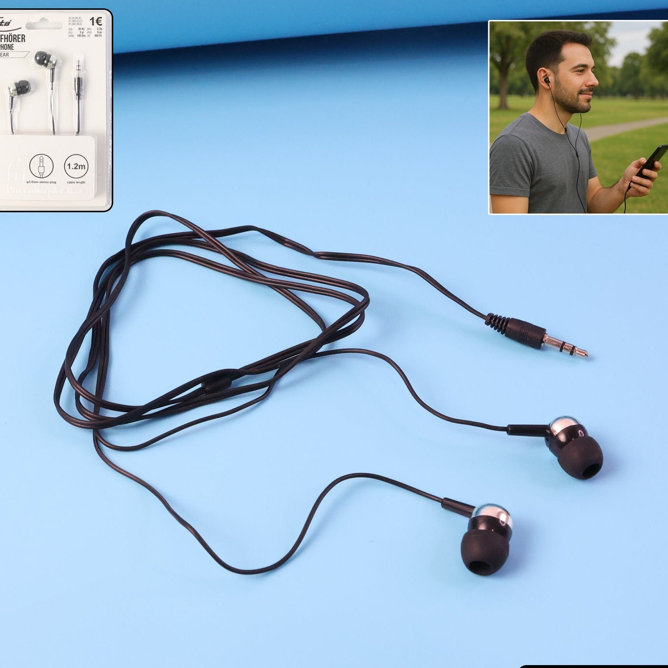 Wired Stereo Earphones with Mic, 3.5mm Jack, 1.2m Cable (1 Pc) - Happy Price - Image 1