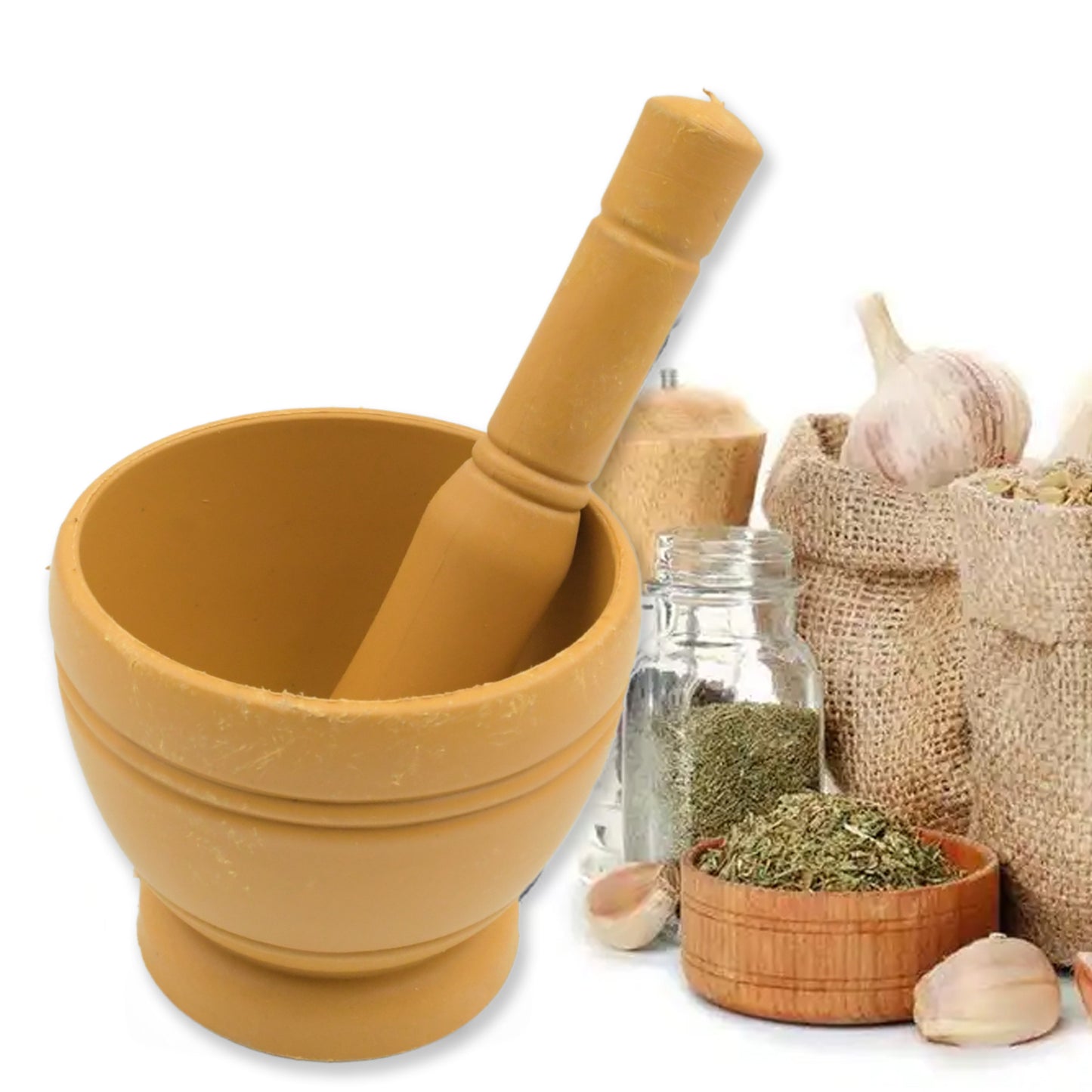 Mortar And Pestle Set For Spices Okhli Masher Khalbatta Kharal Mixer Natural  Traditional Grinder And Musal Well Design For Kitchen Home Herb - Happy Price - Image 3