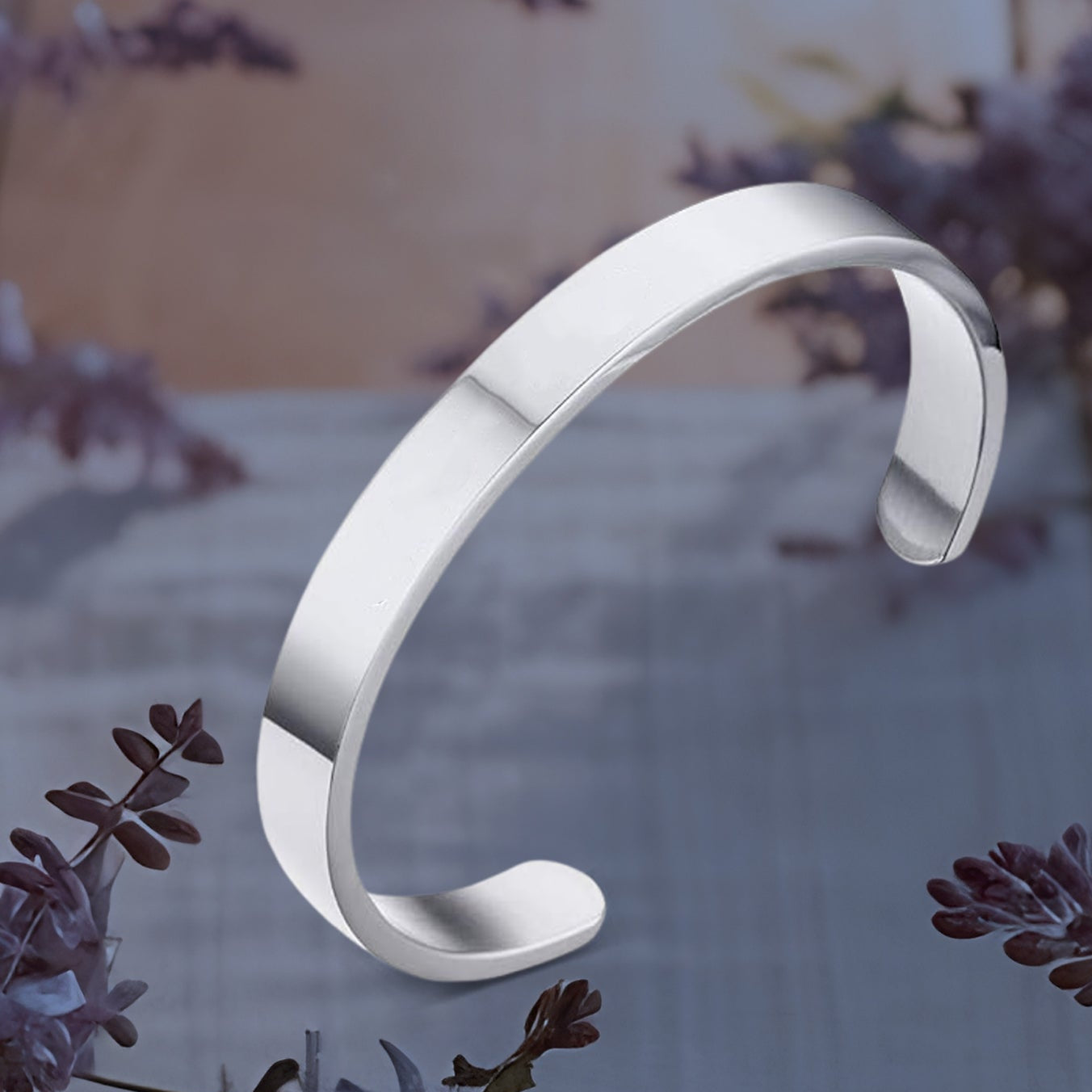 Minimalist Silver Stainless Steel Open Kada Bracelet (1 Pc) - Happy Price - Image 1