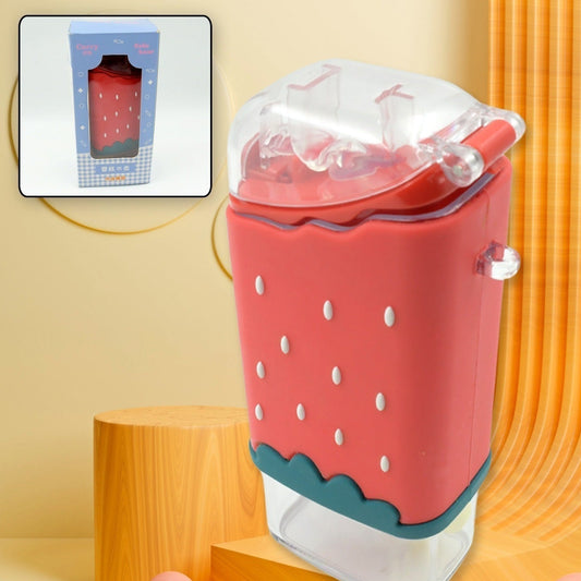 Portable Cute Water Bottle For Kids Unique Ice Cream Shape Water Cup Popsicle Shaped Plastic Kettle With Straw Adjustable Shoulder Strap Bpa Free Leakproof (300 Ml) - Happy Price - Image 1