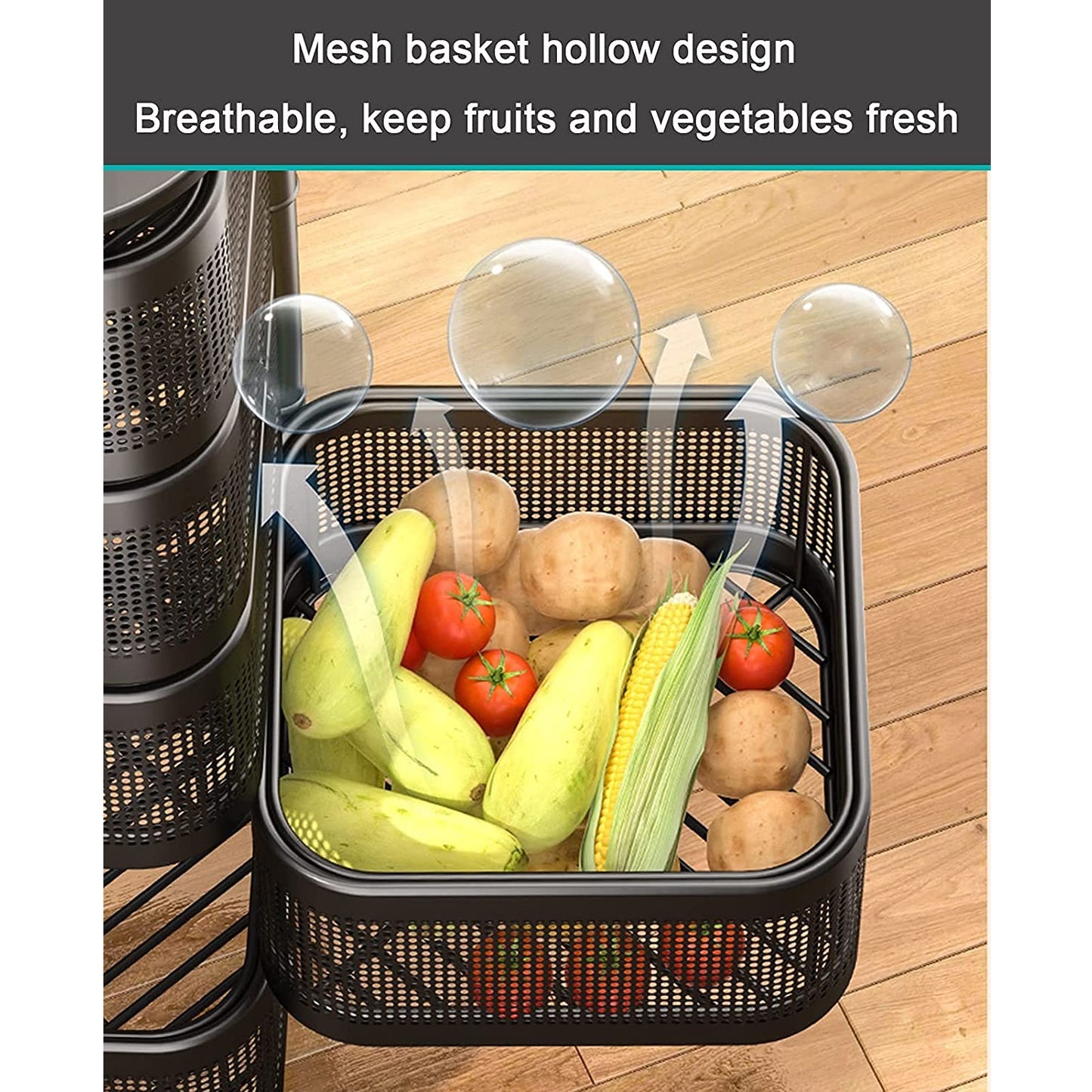 Metal High Qaulity Kitchen Trolley Kitchen Organizer Items And Kitchen Accessories Items For Kitchen Rack Square Design For Fruits  Vegetable Onion Storage Kitchen Trolley With Wheels (4 Layer  3 Layer) - Happy Price - Image 5