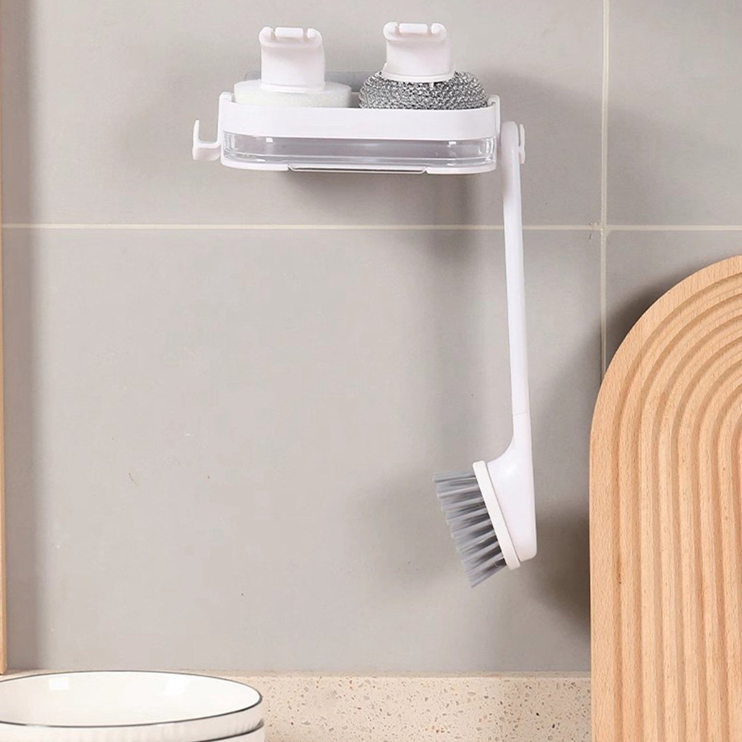 Wall Mounted Cleaning Brush Holder with Tray - Kitchen Sink Organizer (1 Set) - Happy Price - Image 2