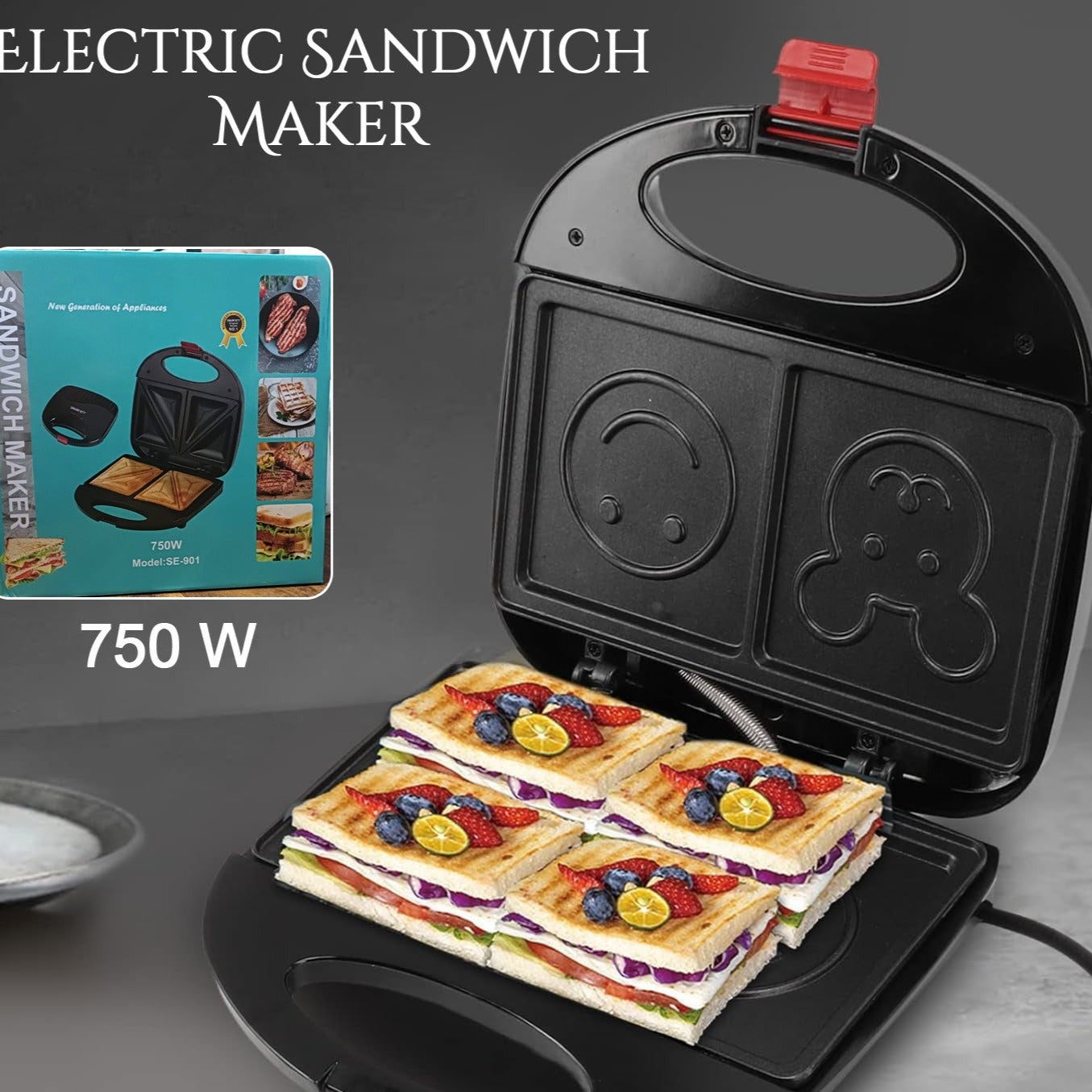 Double Sided Heating 750w Electric Sandwich Maker (1 Pc) - Happy Price - Image 1