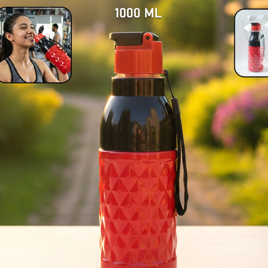 1000 ML Durable Plastic Sports Water Bottle with Flip Lid & Strap - Leakproof for Gym, Travel, Office - Happy Price - Image 1
