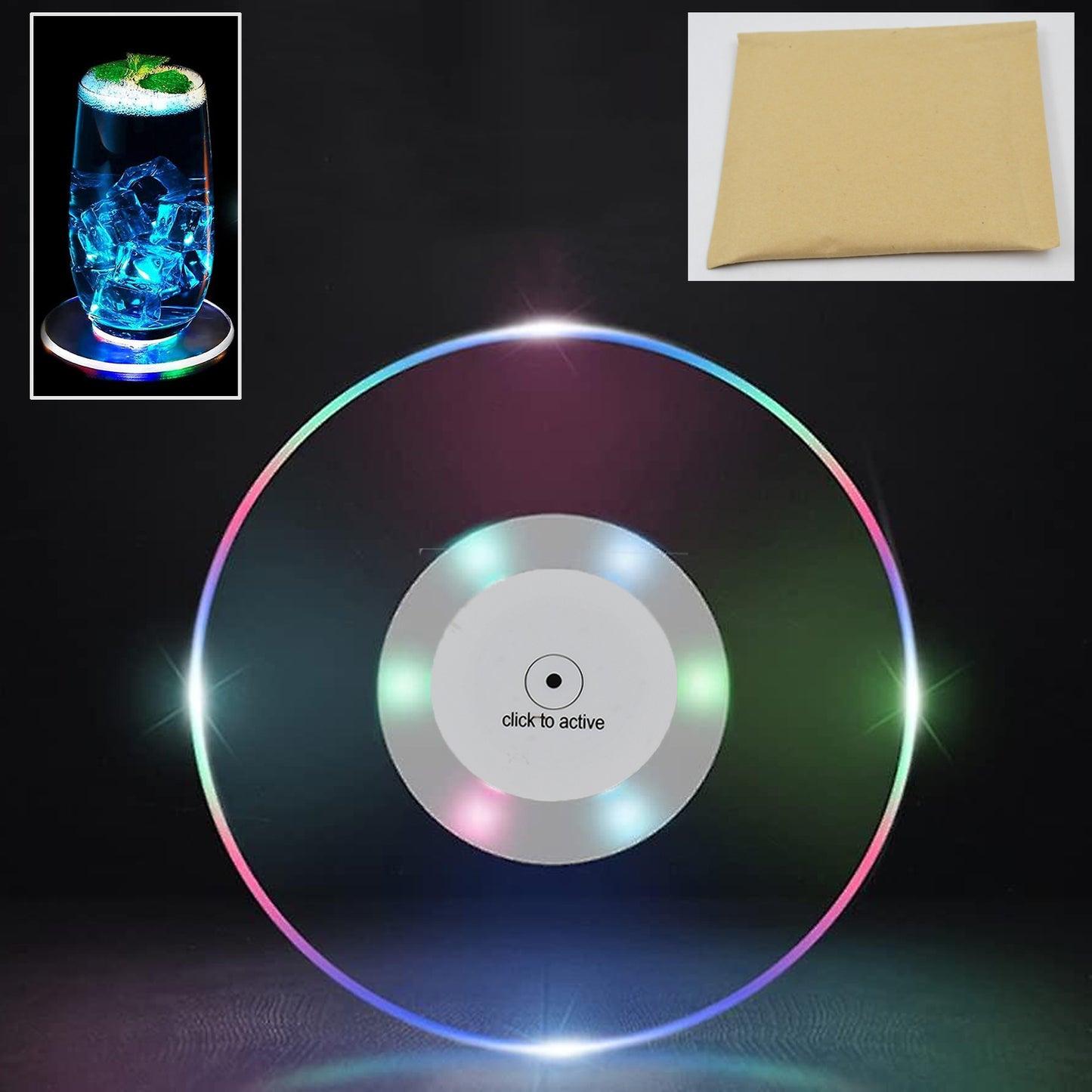 Colorful Led Cocktail Coaster Round Ultra-thin Led Drink Coaster (1 Pc) - Happy Price - Image 2