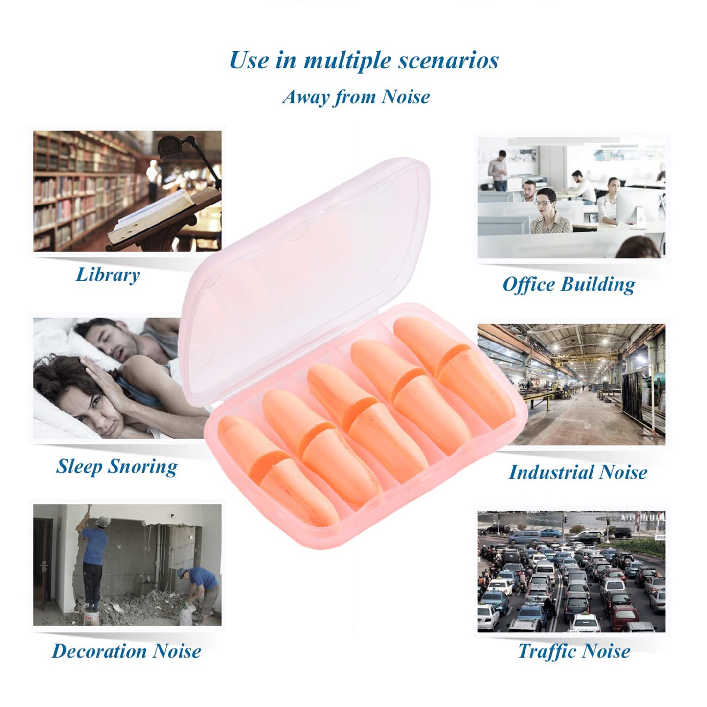 5 Pairs Soft Foam Earplugs with Portable Case - Noise Reduction for Sleep & Travel - Happy Price - Image 5