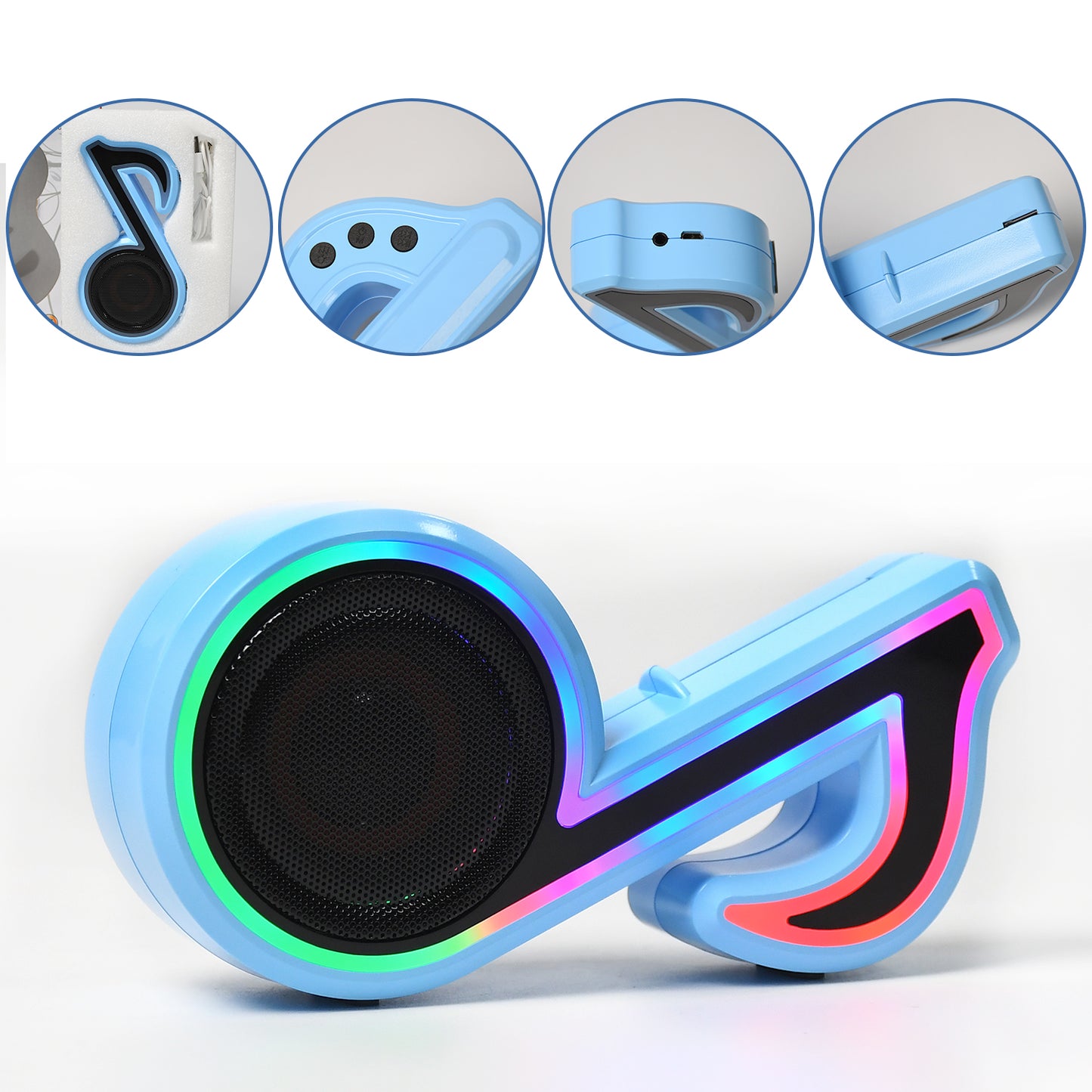 Mini Portable Music Note Shape Speaker Subwoofer Colorful Musical Note Led Lighting Sound For Creatives Gift Computer Phone Sound Equipment - Happy Price - Image 4