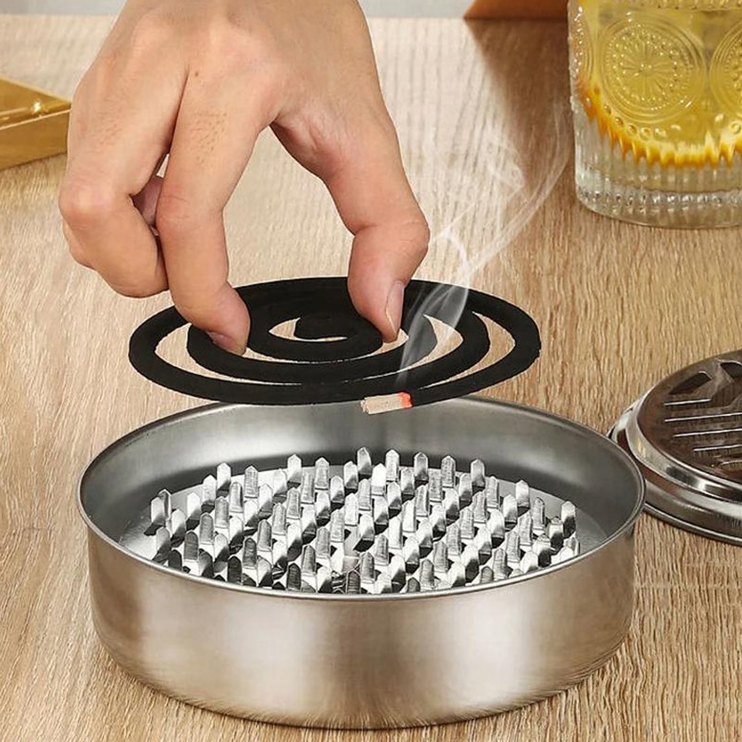 Stainless Steel Mosquito Coil Holder with Lid & Ash Tray - 1 Pc - Happy Price - Image 6