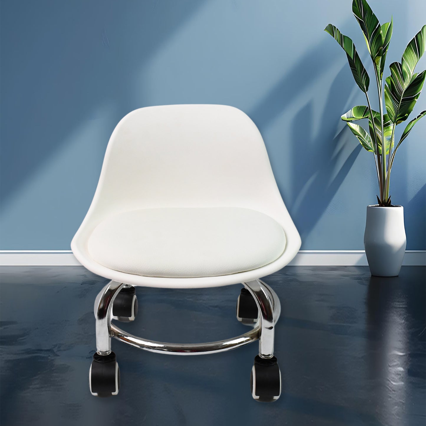 Low Rolling Stool with Wheels - PU Leather Seat, 360 Swivel, Multi-color (1 Pc) - Happy Price - Image 3