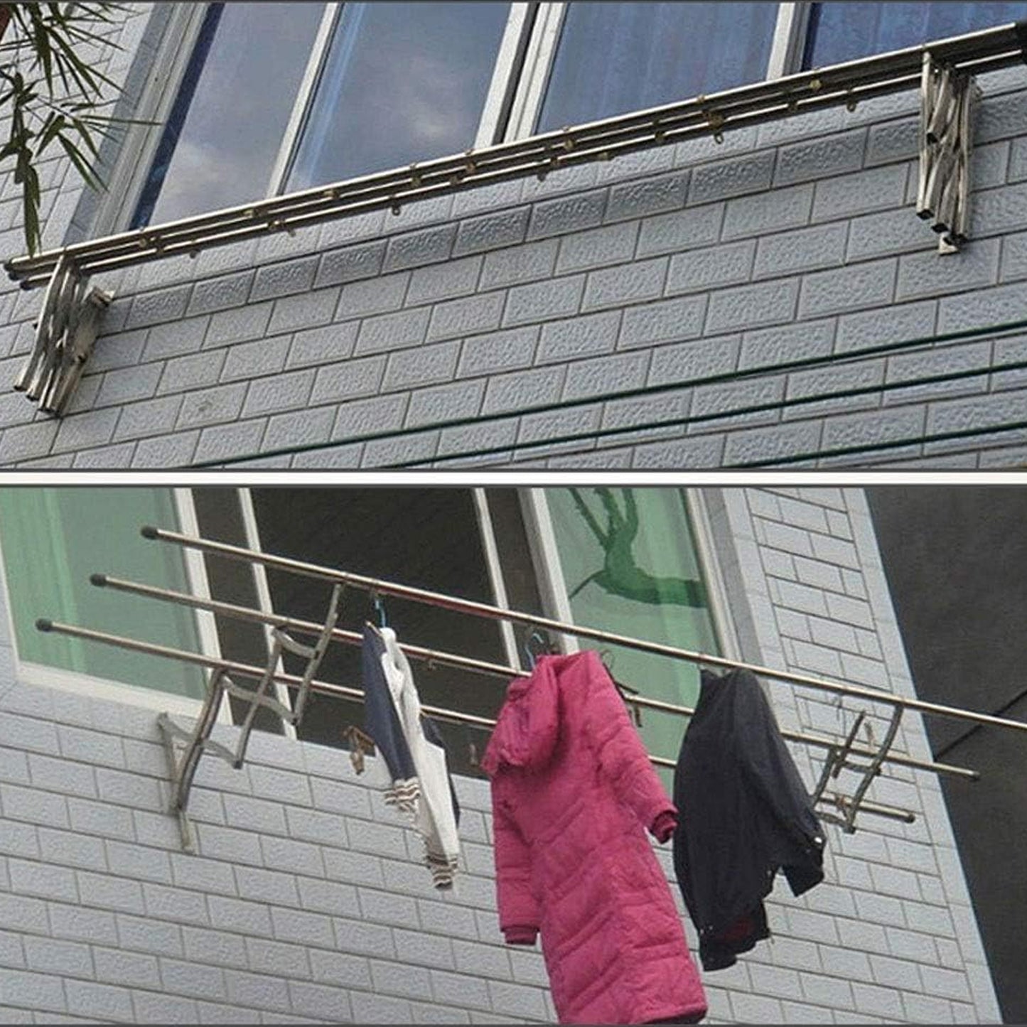 Clothes Rail Rack Clothes Drying Racks Airer Clothes Drying Rack Wall Mounted Clotheshorse Clothes Airer Washing Cloth Line Extendable Fold Towel Rack Bar For Bathroom Indoor Outdoor - Happy Price - Image 2