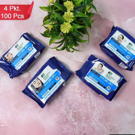 Beautiful Basics Dry Oily Sensitive  Normal Skin Face Wipes (4 Pkts X 100 Pcs Wipes) - Happy Price - Image 1