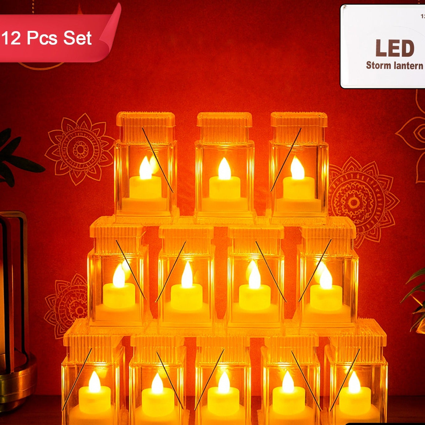 Set of 12 LED Storm Lanterns - Decorative Flameless Lights for Home & Festivals - Happy Price - Image 1