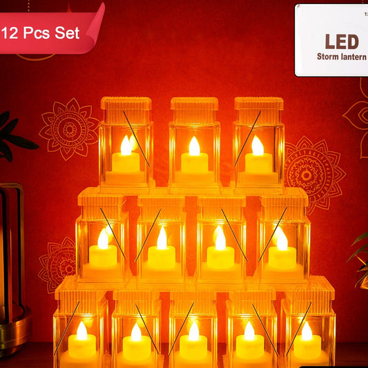 Set of 12 LED Storm Lanterns - Decorative Flameless Lights for Home & Festivals - Happy Price - Image 1