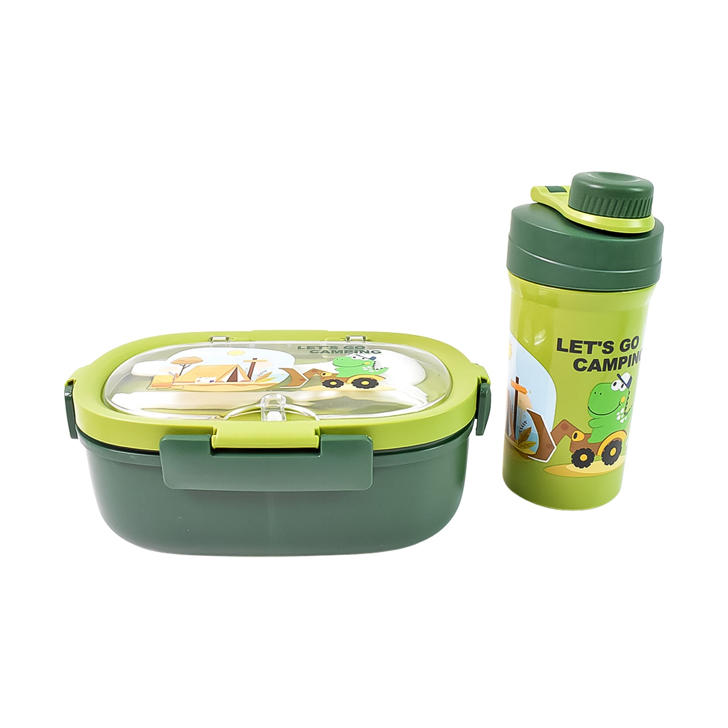 Plastic Lunch Box Leak Proof 3 Compartment With Bottle Spoon And Fork (1 Set) - Happy Price - Image 4