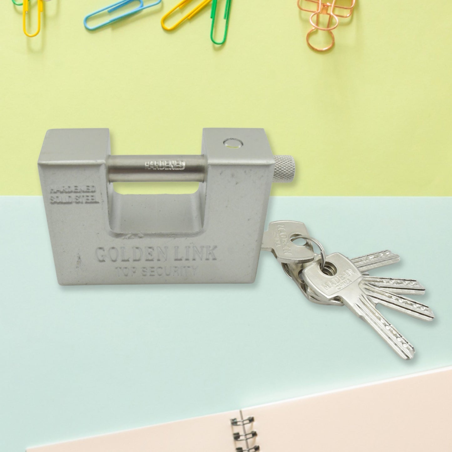 Stainless Steel Padlock  Rectangular Shape  Hardened Steel  High Resistance With 5 Keys Door Lock For Home Dormitory Waterproof Antirust Anti-theft Padlocks Outdoor Gate Shed Locks Warehouse Big Door Drawer Lock (94 Mm) - Happy Price - Image 2