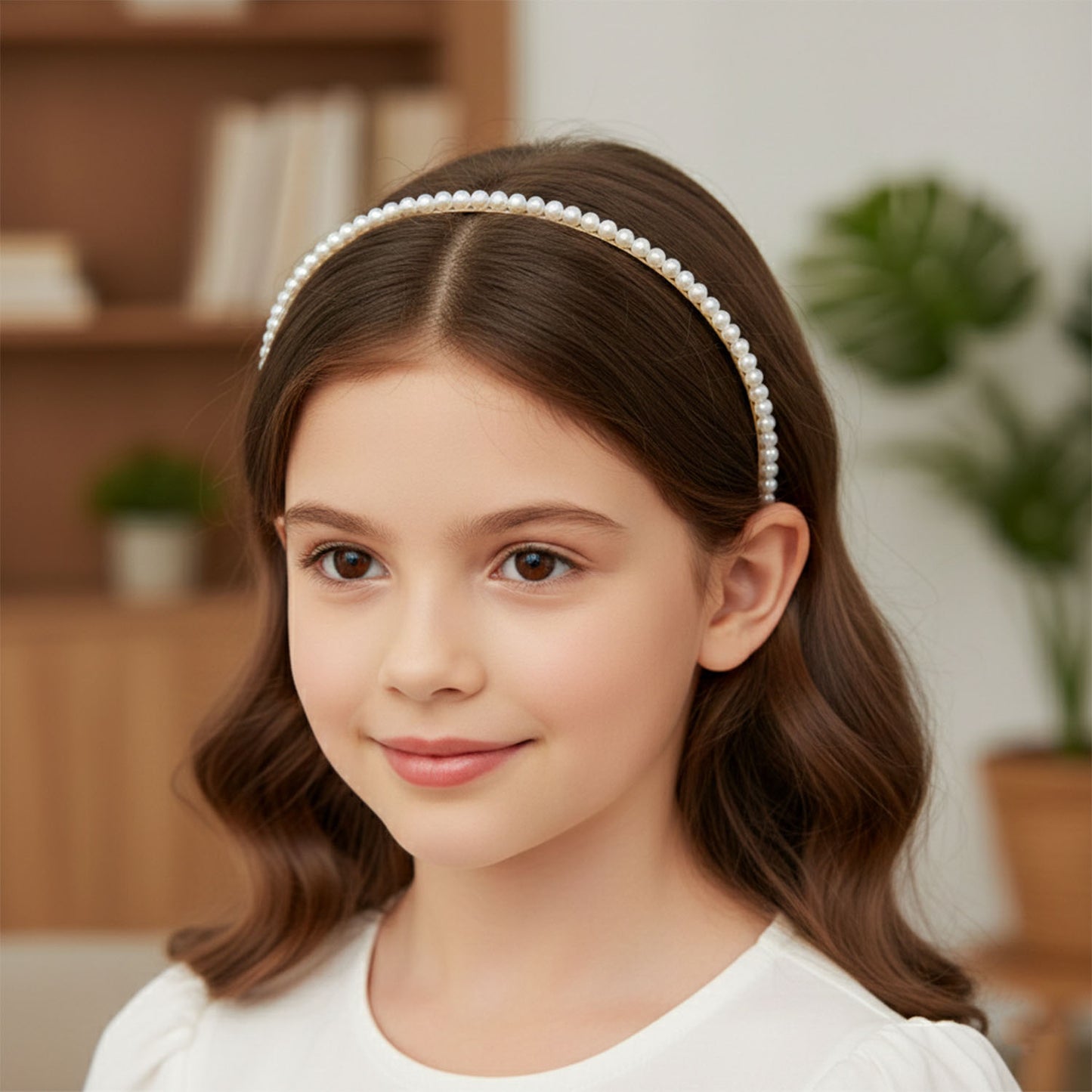 Elegant Pearl Beaded Slim Golden Metal Hair Band for Women - 1 Pc - Happy Price - Image 6