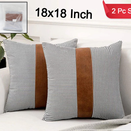 Pillow Covers Leather  Cotton Cushion Covers (16  16 Inch  1 Pair  2 Pc) - Happy Price - Image 1