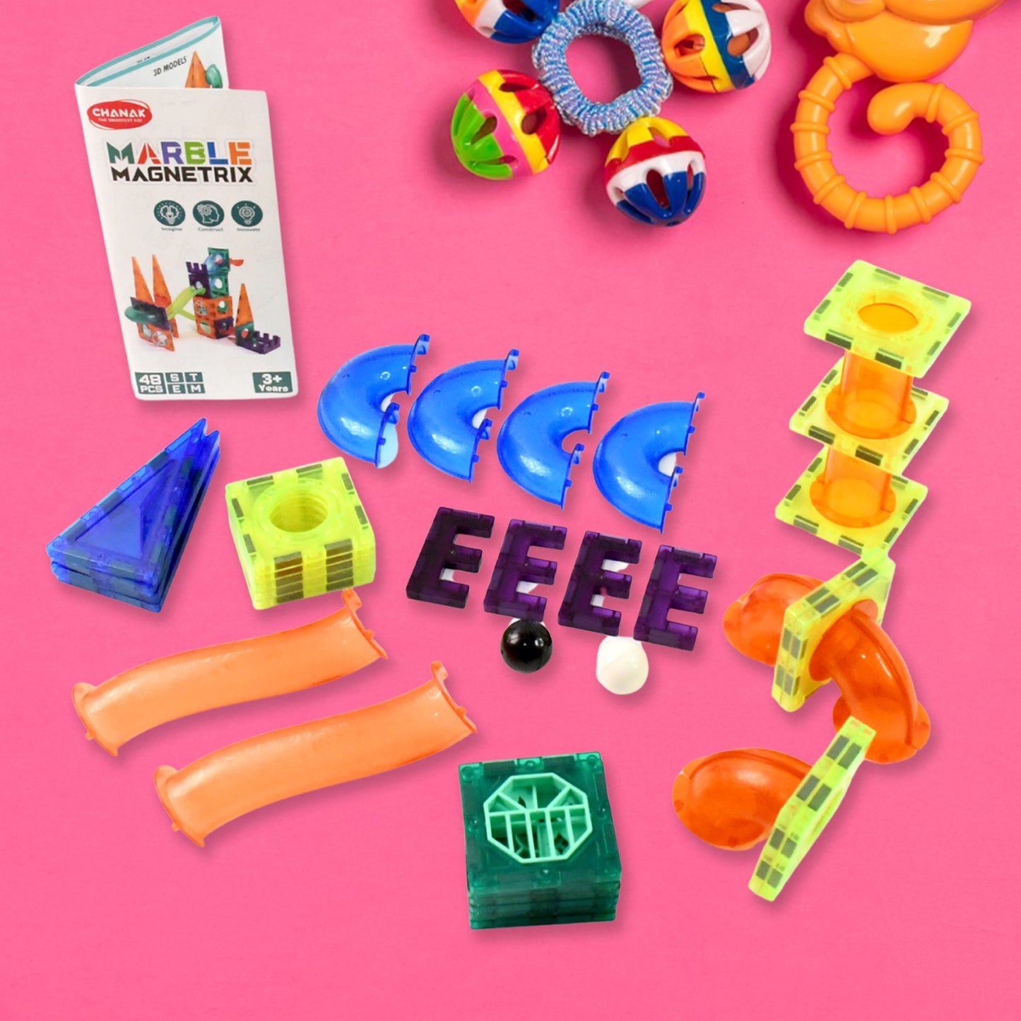 48-Piece Magnetic Marble Run Building Set for Kids - Transparent STEM Toy - Happy Price - Image 3