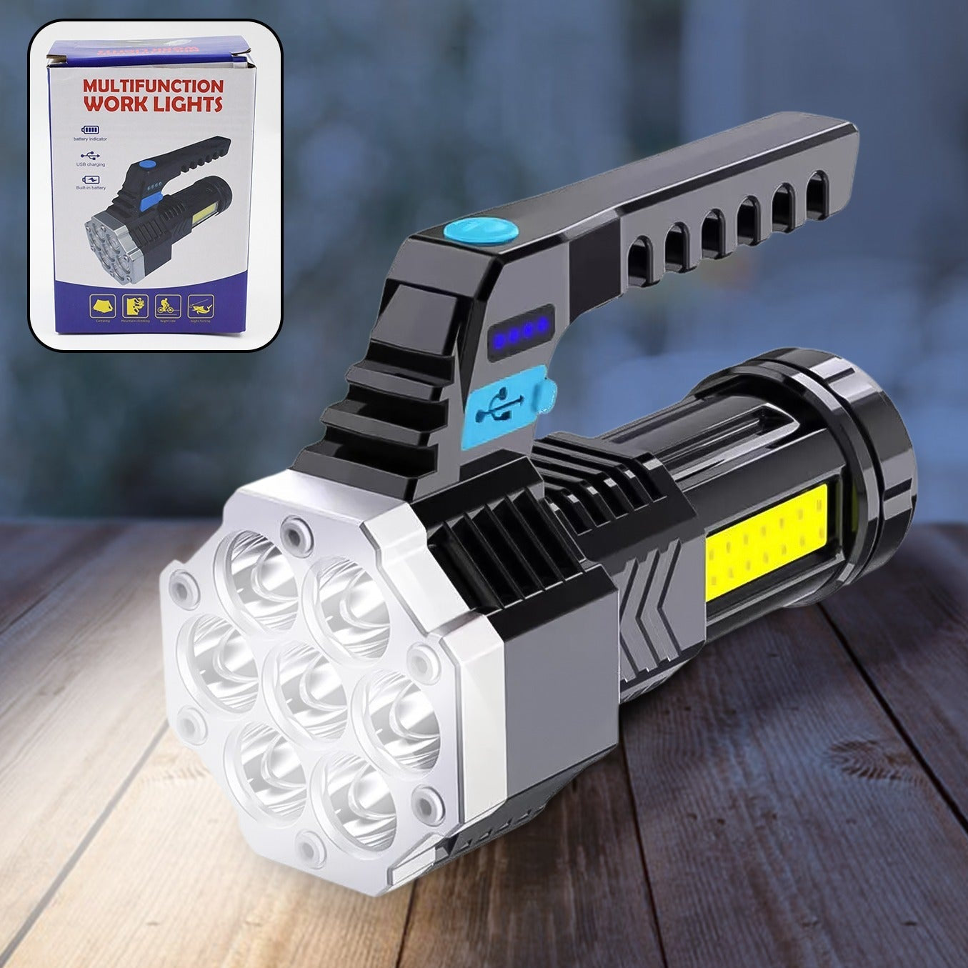 Portable Flashlight  Torch  Cob 7led Hand Light Usb Rechargeable Light With Side Light (1 Pc) - Happy Price - Image 2