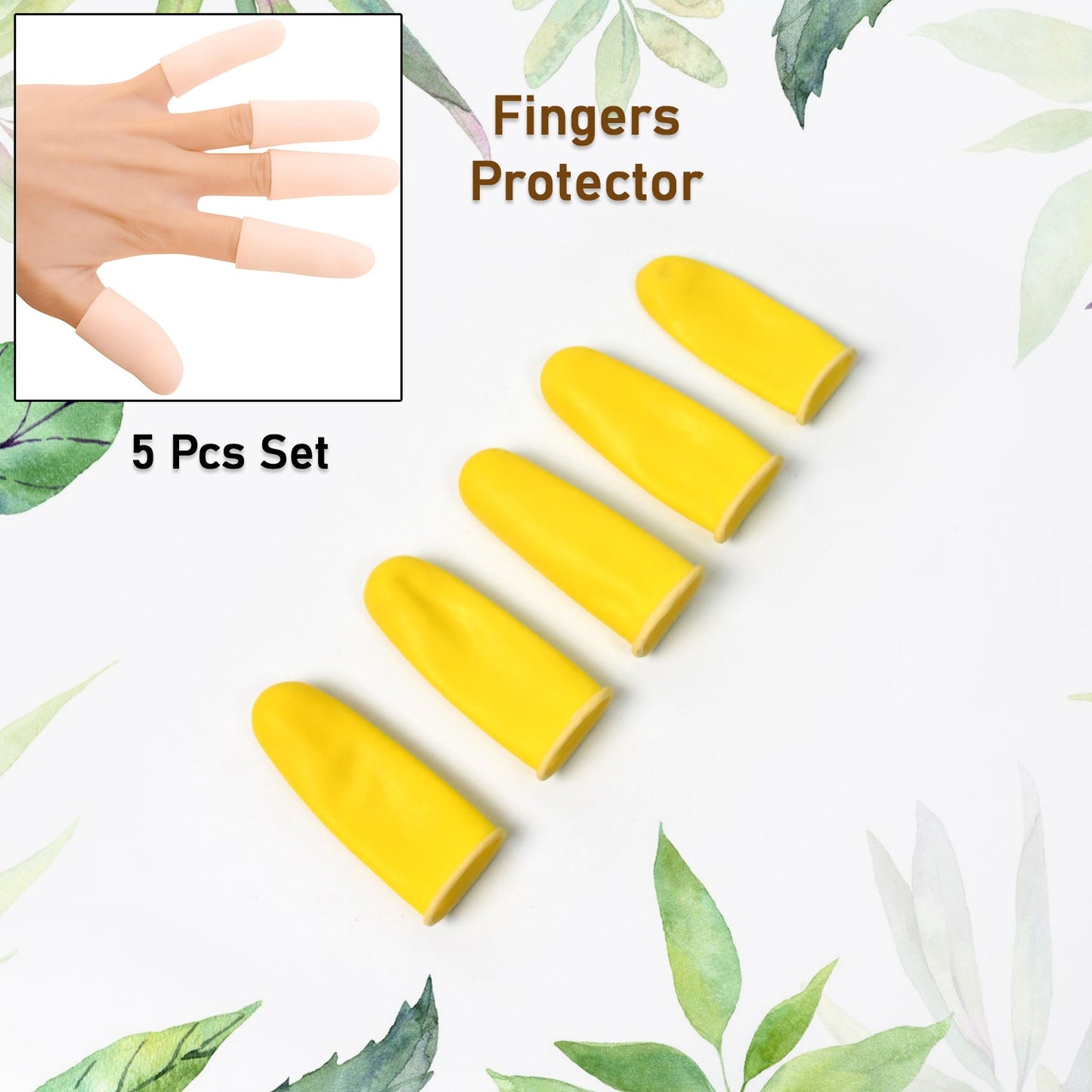 Finger Caps Silicone Finger Protectors Sleeves (Finger Cots  5 Pcs Set  Yellow) - Happy Price - Image 2