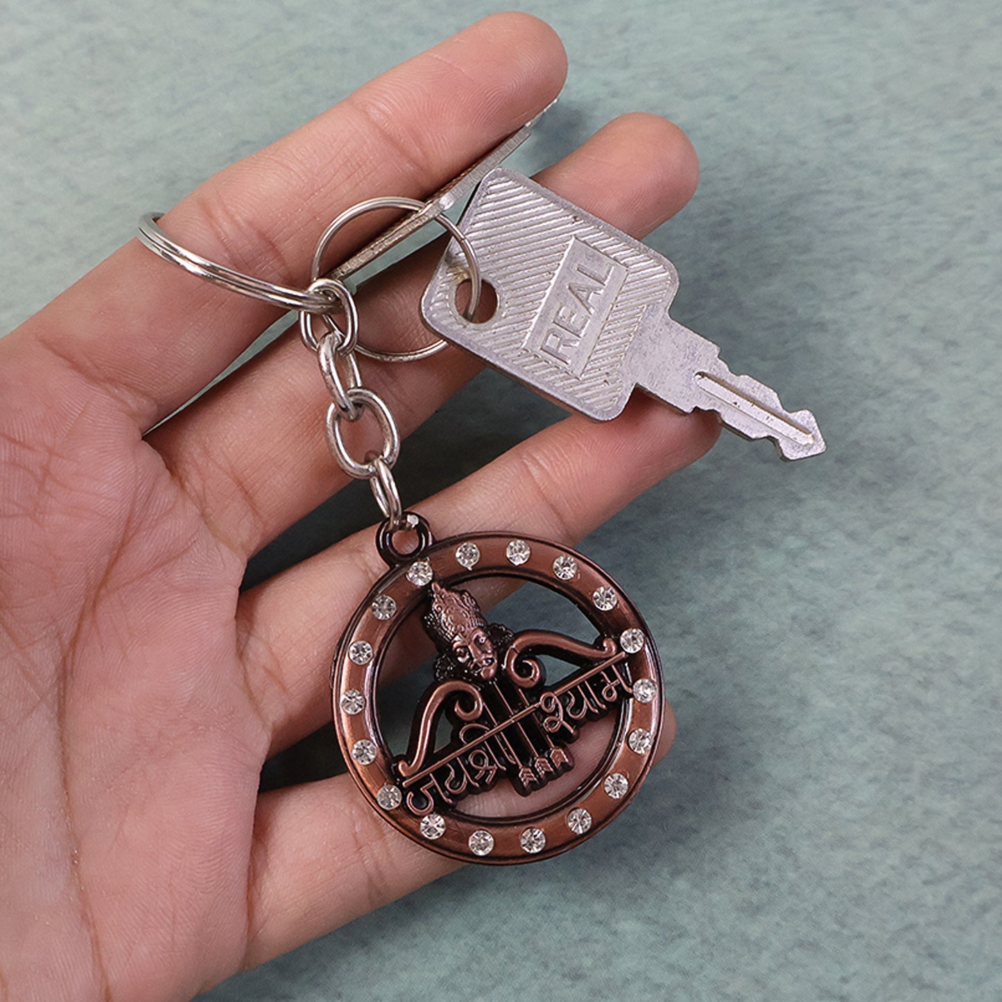 Decorative Jai Shree Shyam Metal Keychain with Crystals (1 Pc) - Happy Price - Image 3
