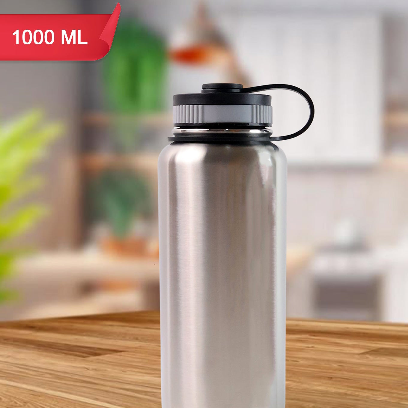 Silver Stainless Steel Double Wall Vacuum-insulated Drink Water Bottle (1000 Ml) - Happy Price - Image 1