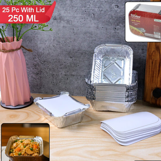 250 ML Aluminium Food Containers with Lids - Pack of 25 - Happy Price - Image 1