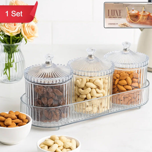 3 Piece Dry Fruit & Snack Storage Set with Tray - Happy Price - Image 1