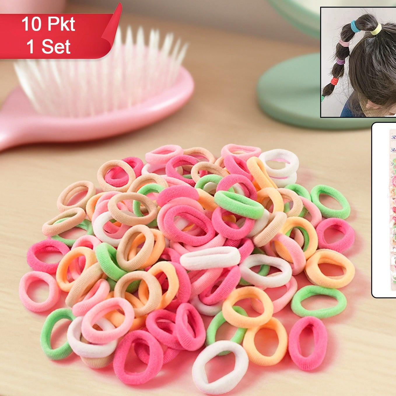 Colorful Soft Elastic Hair Bands Set For Kids  Girls (10 Pkt   1 Set) - Happy Price - Image 1