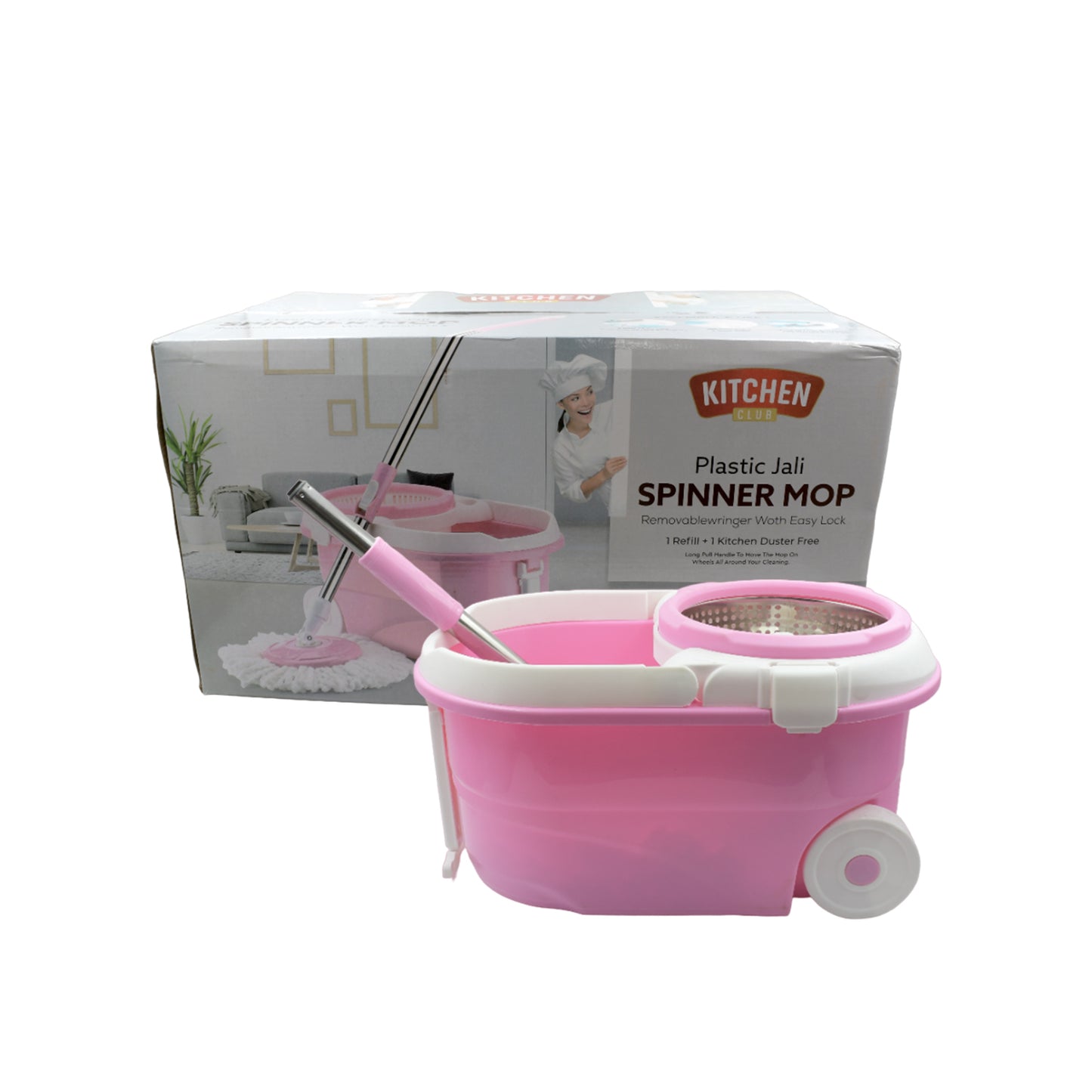 Mop With Bucket For Floor Cleaning With Steel Spin Mop For Floor Cleaning  Floor Cleaner Mop  Spin Mop  Magic Mop  Mop Stick  Spin Mop Set With Bucket Household Office Cleaning Tool Mop - Happy Price - Image 4
