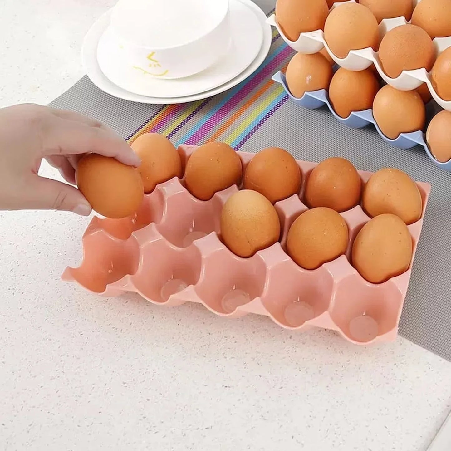 15 Cavity Plastic Egg Tray Egg Trays For Storage With 15 Eggs Holder (4 Pc Set) - Happy Price - Image 6