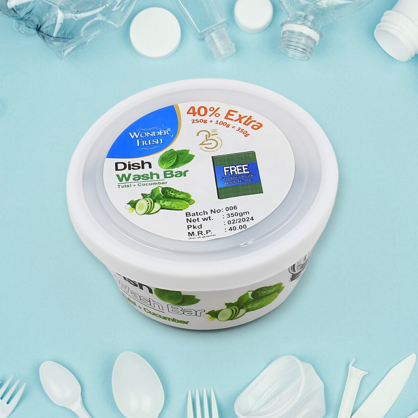 Fresh Mix Flavor Round Dishwash Bar With Super Scrubber Free Complete Dishwashing Solution Tough Stains Remover (350 Gm) - Happy Price - Image 2