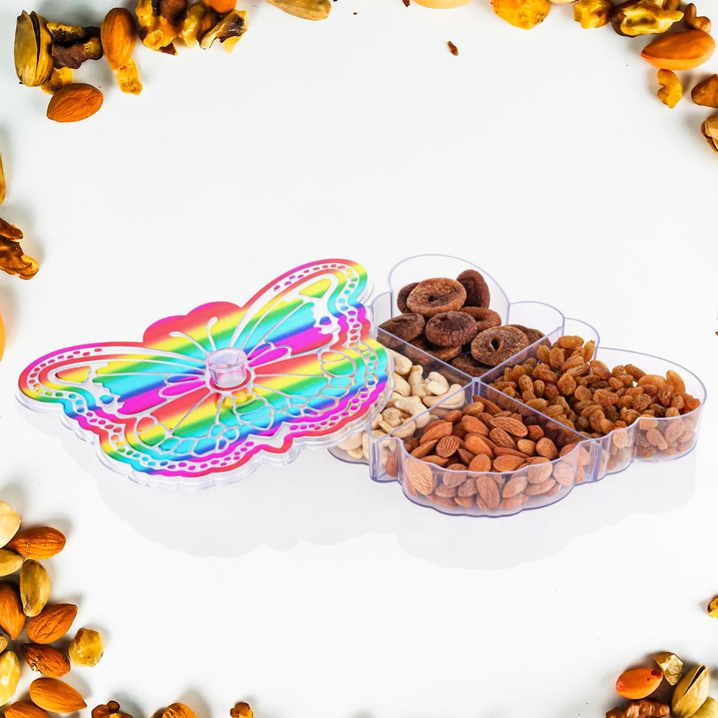 Butterfly Shape 4 Compartment Multipurpose Box  Dry Fruit Box (1 Pc) - Happy Price - Image 3