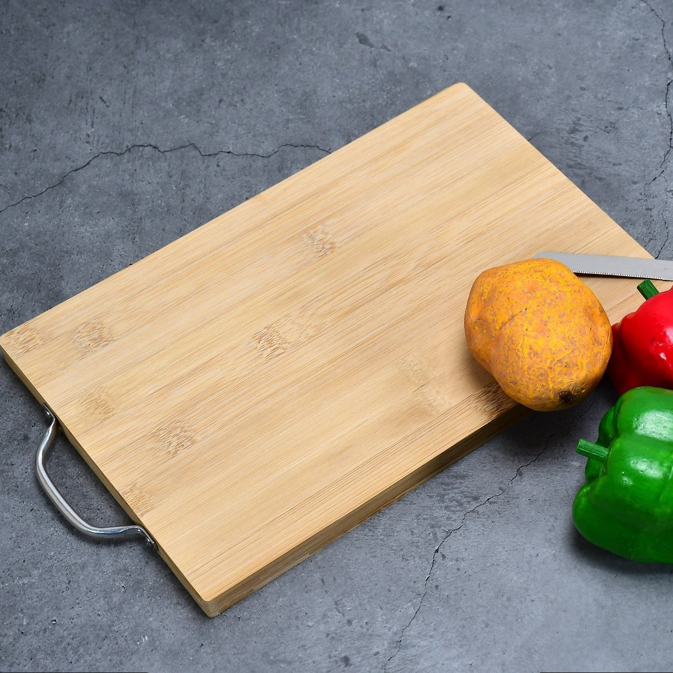 Thick Wooden Bamboo Kitchen Chopping Cutting Slicing Board With Holder For Fruits Vegetables Meat - Happy Price - Image 1