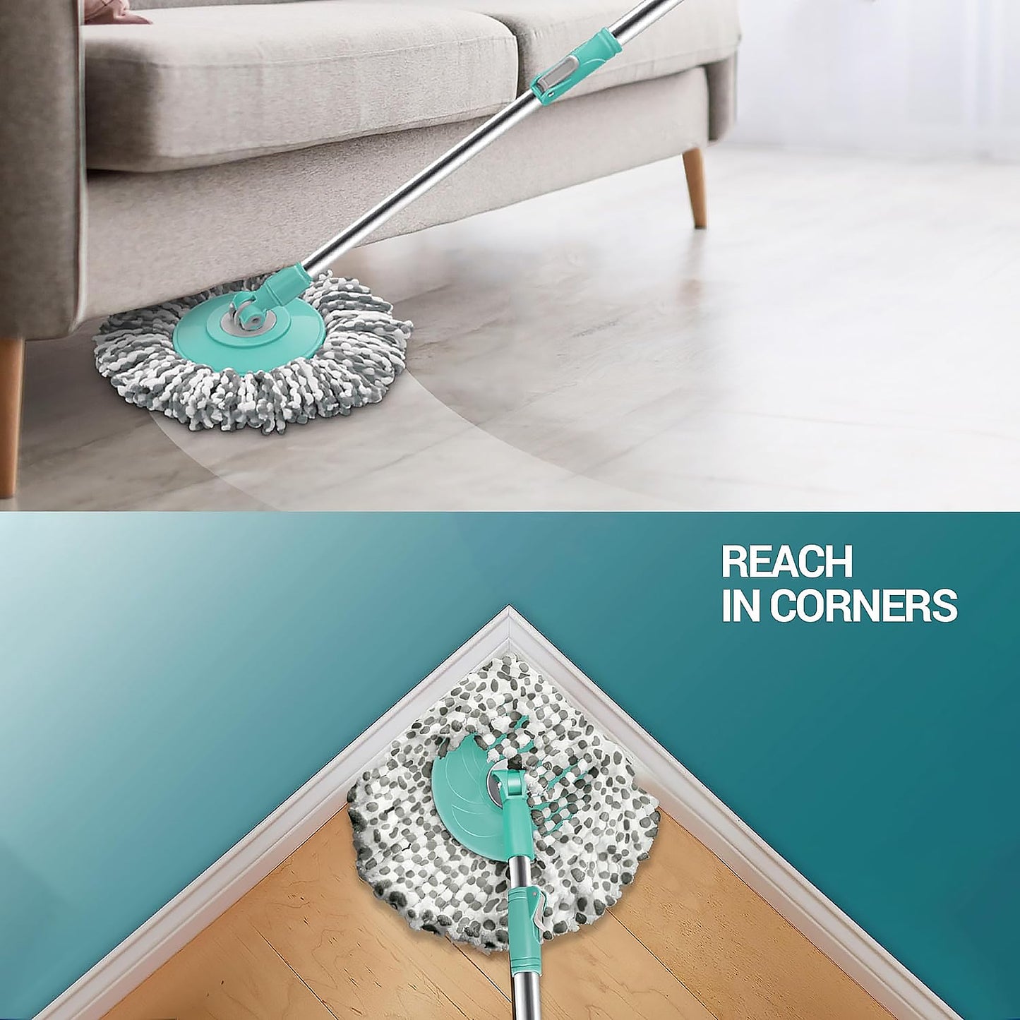 Ganesh Quick Spin Mop Steel Spin Bucket Floor Cleaning Easy Wheels  Big Bucket Floor Cleaning Mop With Bucket 2 Micro Fiber Head  Refill - Happy Price - Image 5