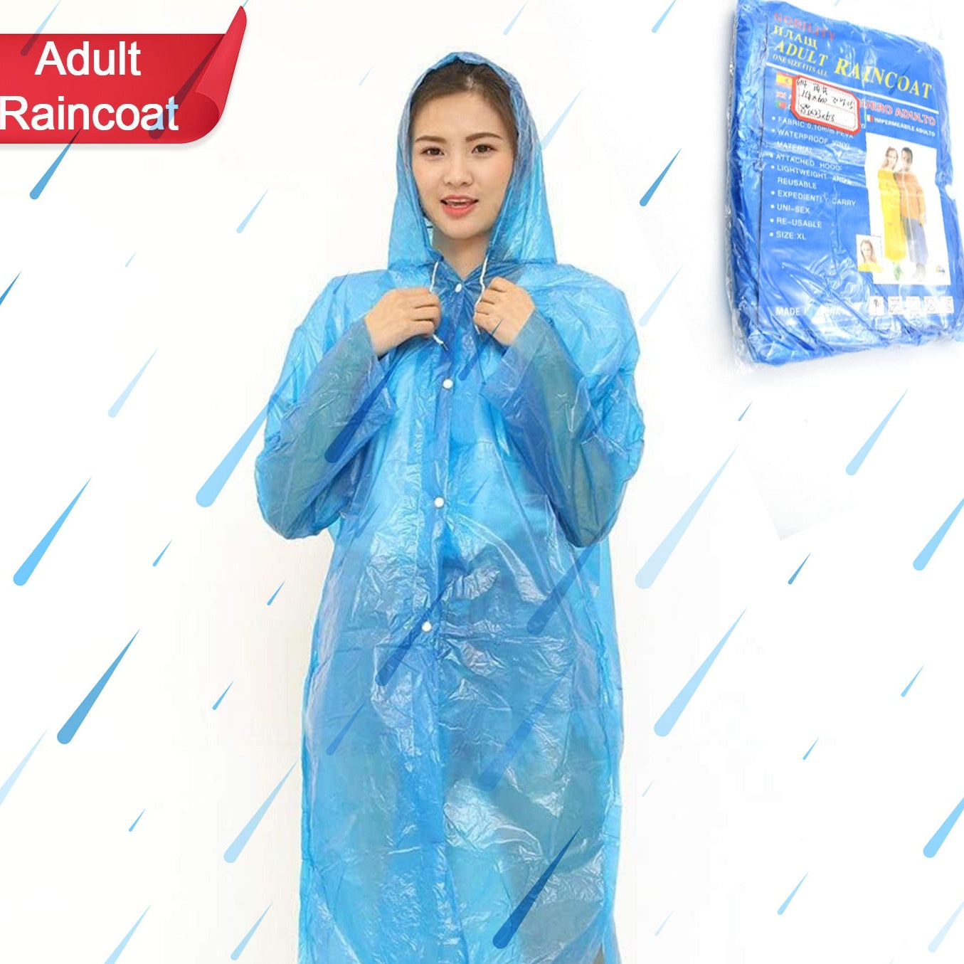Portable Adult Rain Coat Raincoat Waterproof Button Cardigan Portable Raincoat  Adult Outdoor Traveling Plastic Material Raincoatrain Wearrain Suit For Outdoor Accessory (1pc) - Happy Price - Image 1