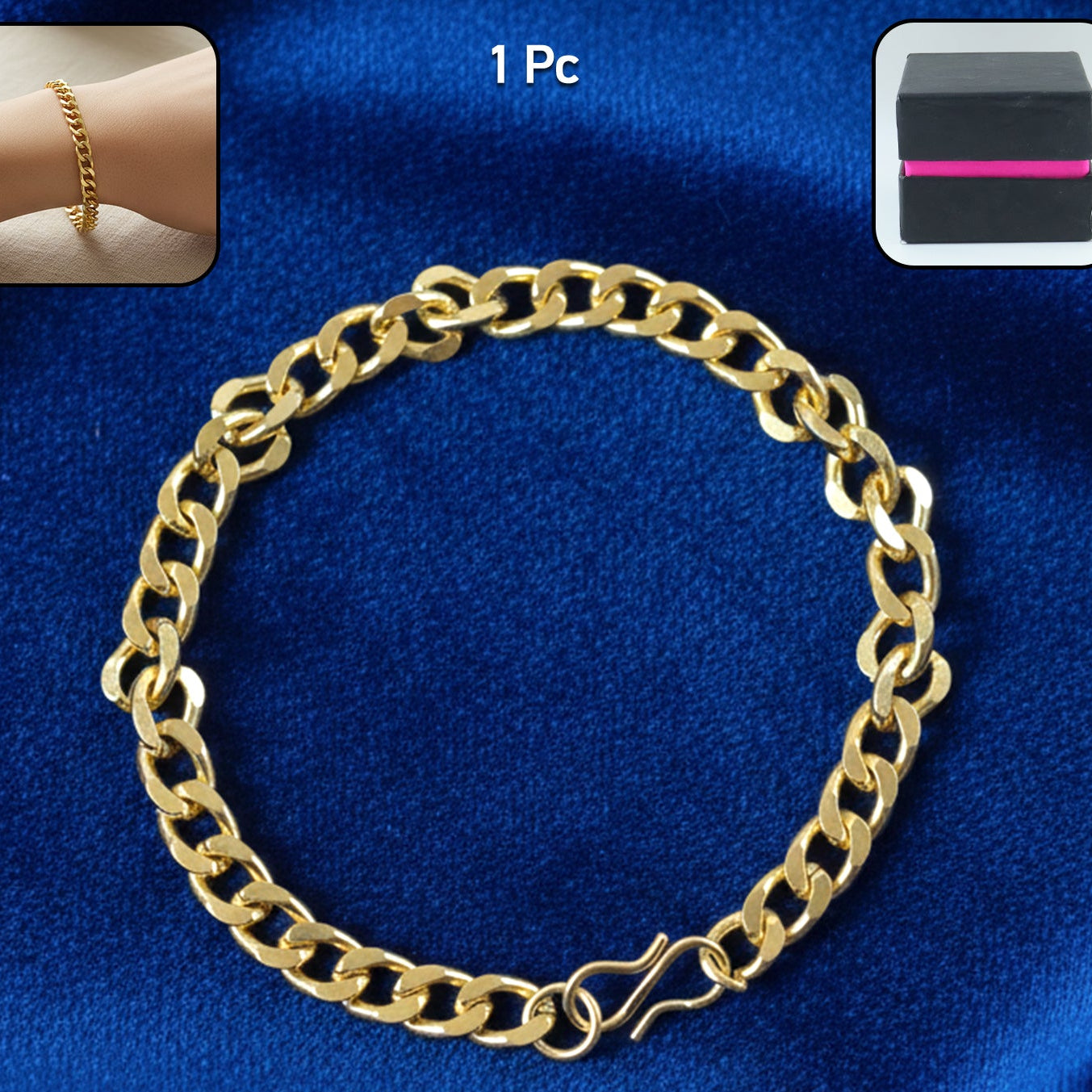 Gold Finish Chain Link Bracelet for Men & Women - 1 Pc - Happy Price - Image 1