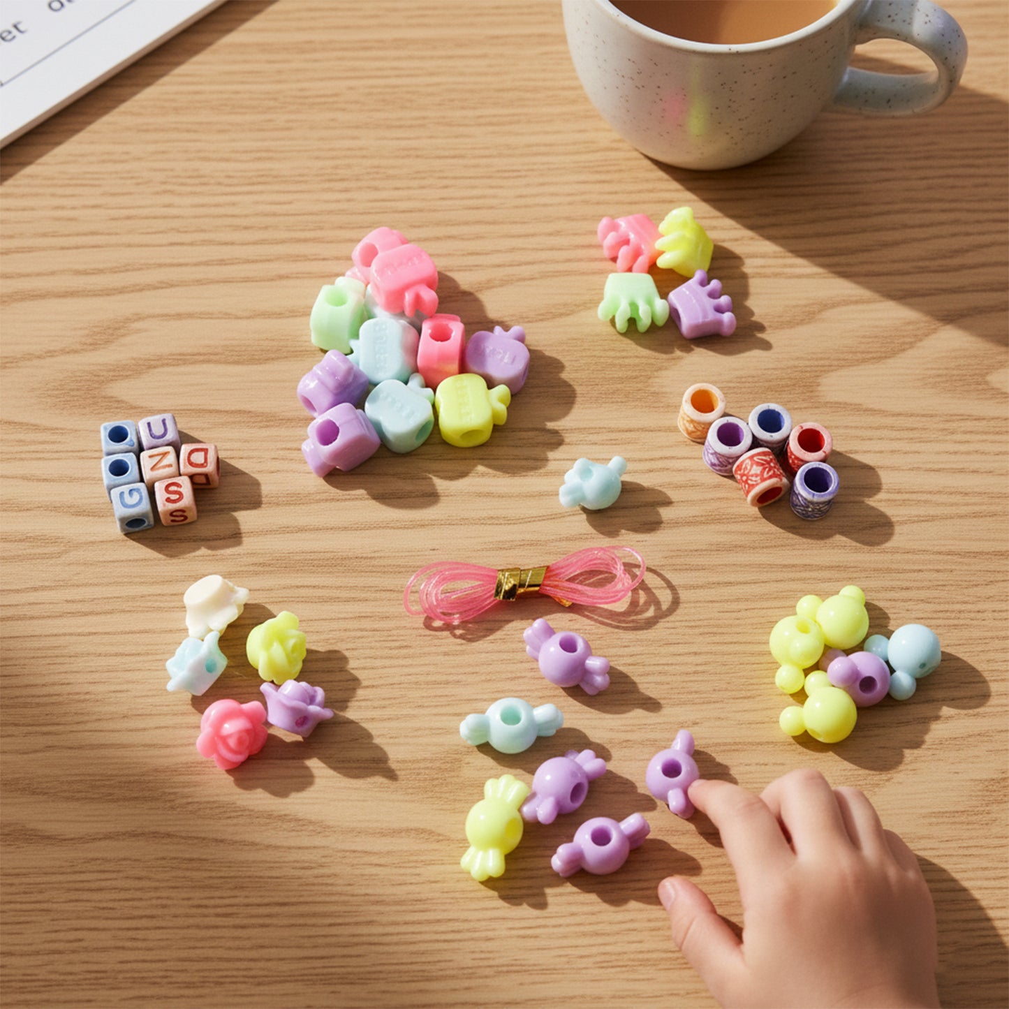 Kids Beading Craft Kit for Jewelry Making - Alphabet Beads, Charms & Elastic Thread (1 Set) - Happy Price - Image 3