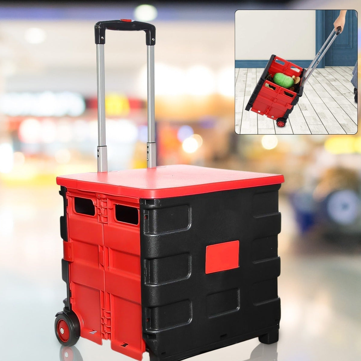 Foldable Shopping Grocery Trolley  Cart Travel Portable Food Basket (1 Pc) - Happy Price - Image 1