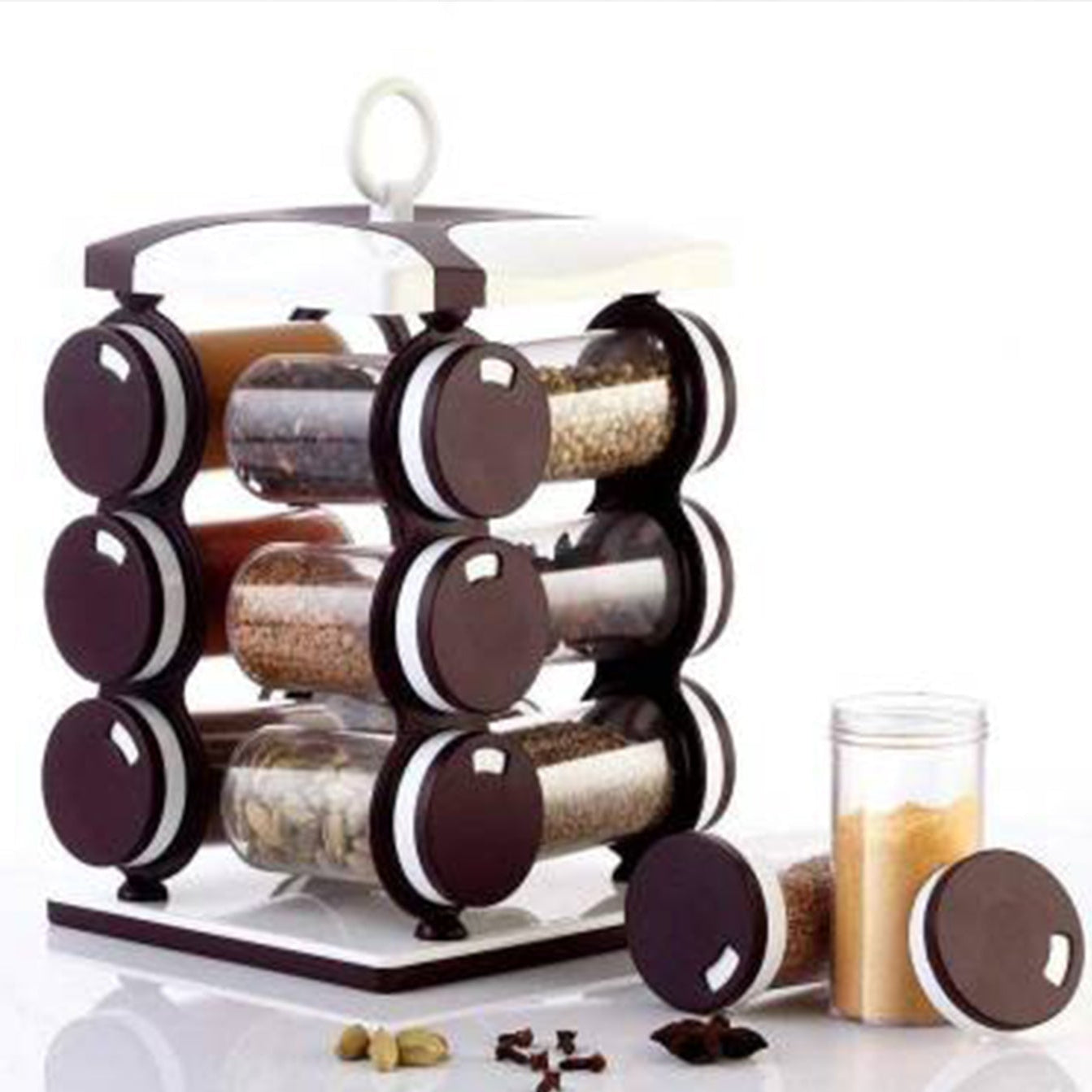 2036 Spice Jar Set - Food Grade Plastic 12pcs Spice Jar (Brown Box) - Happy Price - Image 1
