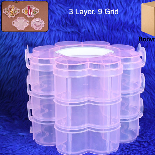 3-layer Transparent Plastic Flower-shaped Storage Box With 9 Grids - Happy Price - Image 1