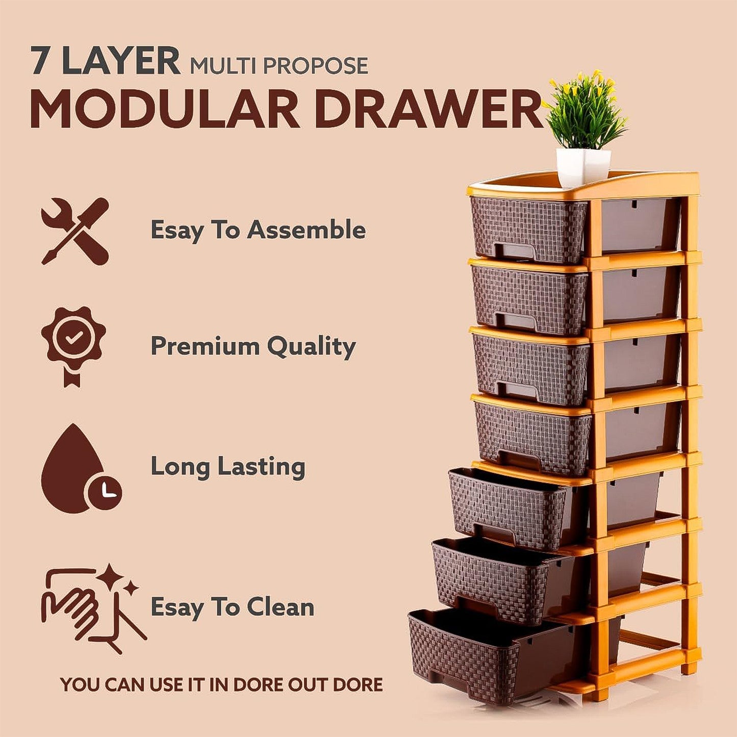 7-Layer Plastic Drawer Organizer Cabinet with Woven Texture - Stackable Storage Unit - Happy Price - Image 3