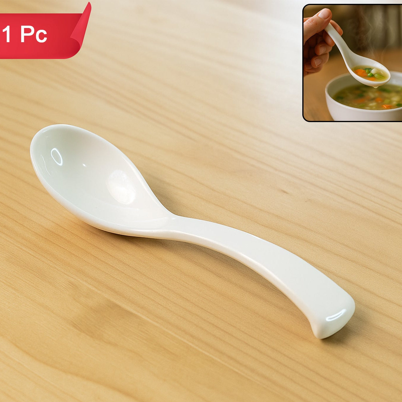 White Plastic Soup Spoon - Deep Bowl, 1 Pc - Happy Price - Image 1