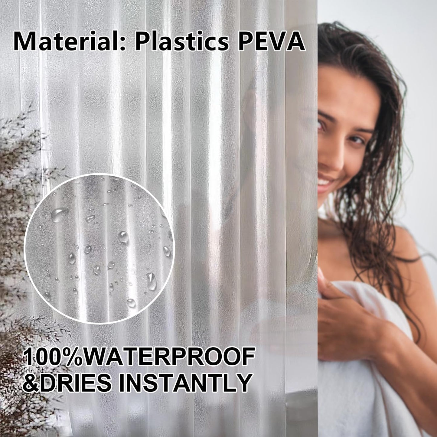 Waterproof Frosted Shower Curtain - 51x79 Inch Privacy Liner with Rings - Happy Price - Image 3