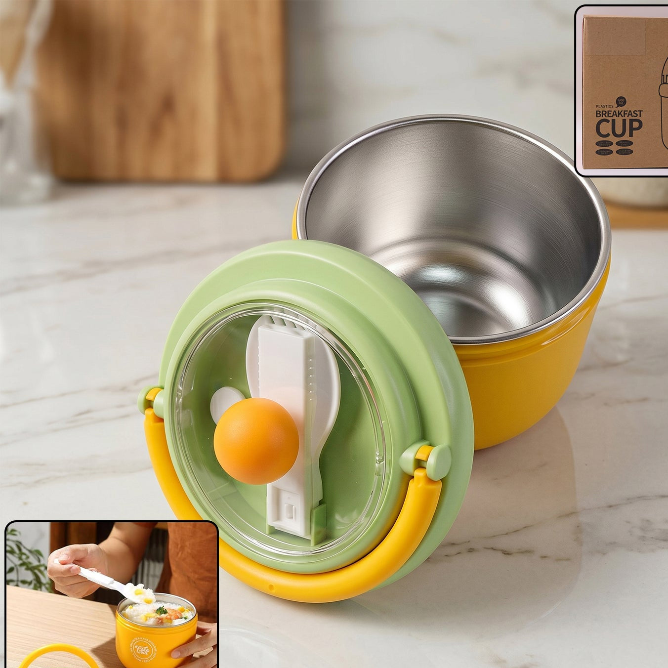 Luxury Cute Leak-proof Stainless Steel Lunch Box With Spoon - 600 Ml