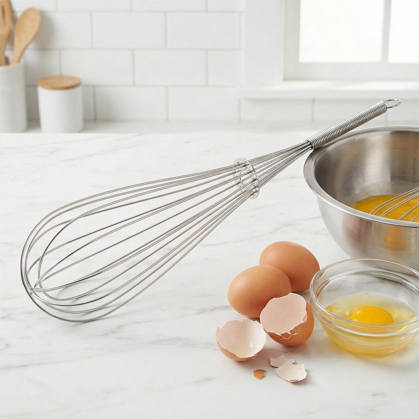 Manual Stainless Steel Egg Whisk - Handheld Kitchen Mixer (1 Pc) - Happy Price - Image 3